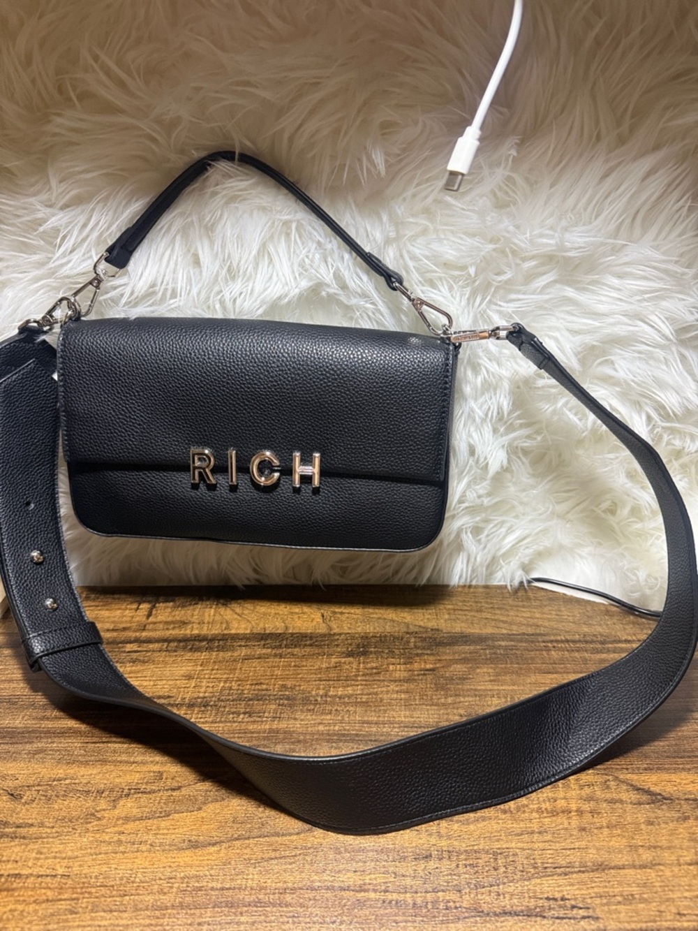 Richmond Black Crossbody Bag with Metallic RICH Lettering